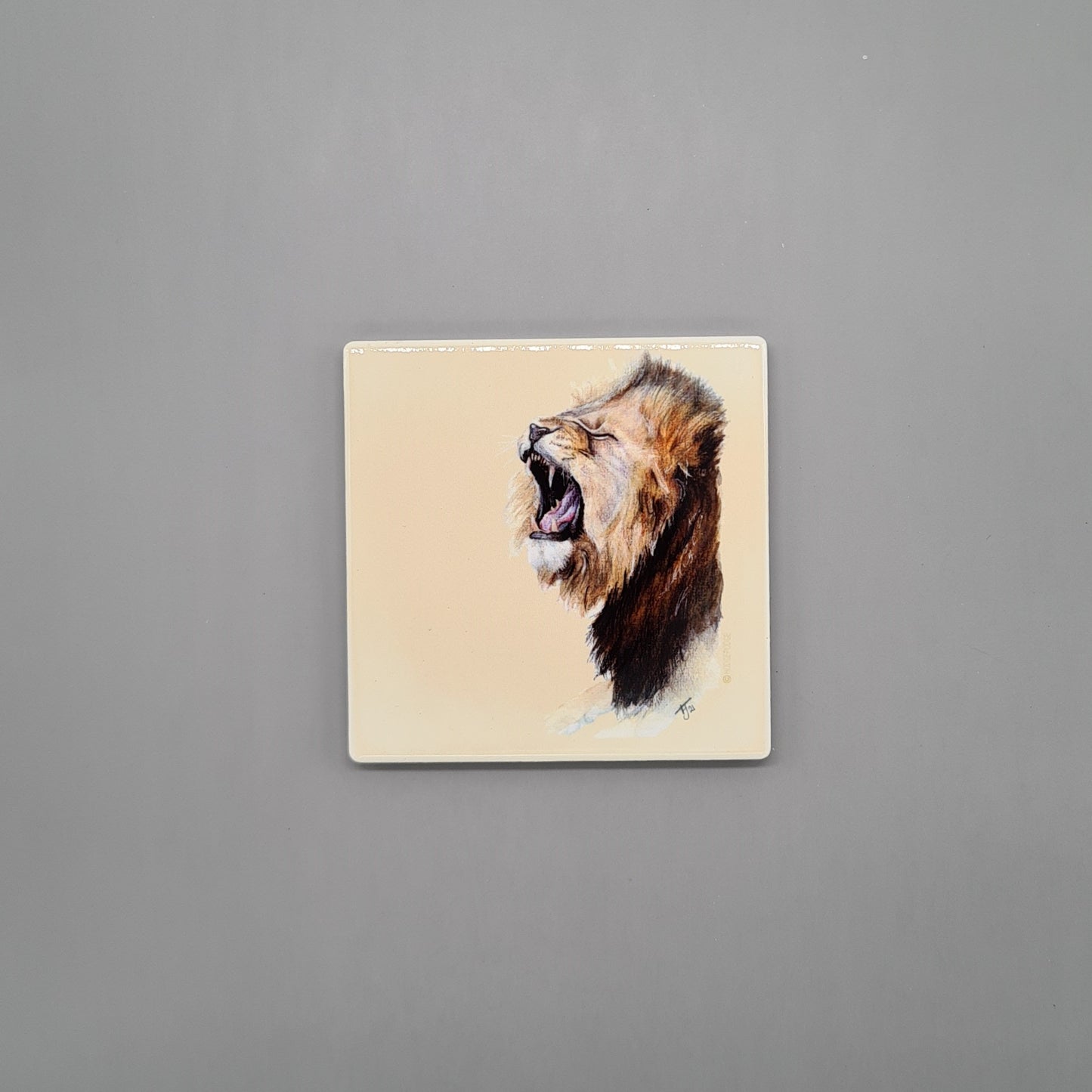 Beautiful Lion Art Ceramic Coaster featuring 'Roarsome' Print