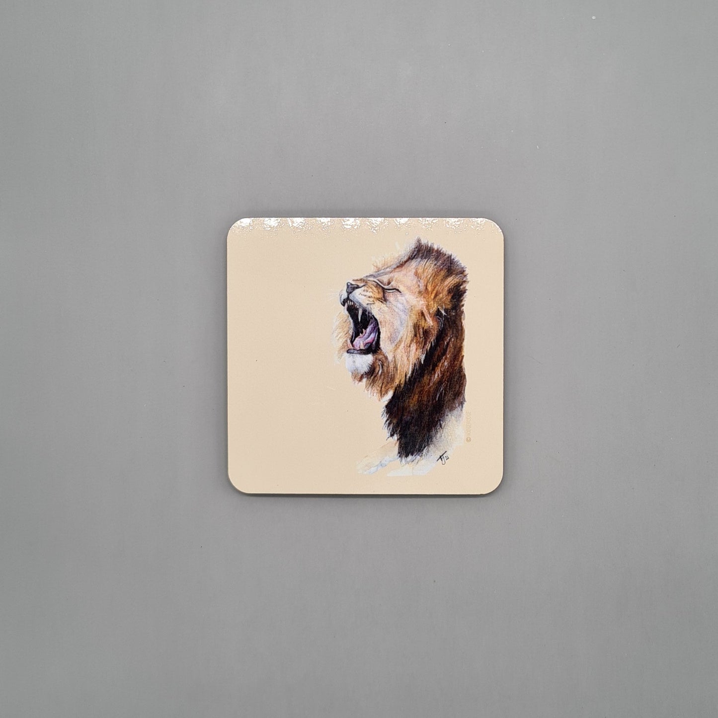 Beautiful Lion Art Hardwood Coaster featuring 'Roarsome' Print