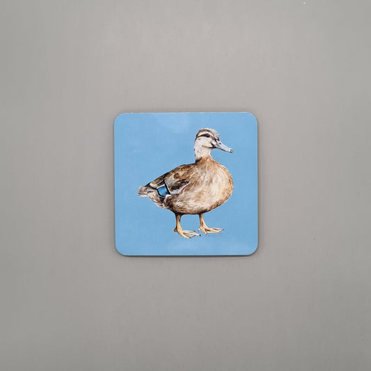Beautiful Female Mallard Duck Art Hardwood Coaster featuring 'Queenie' Print