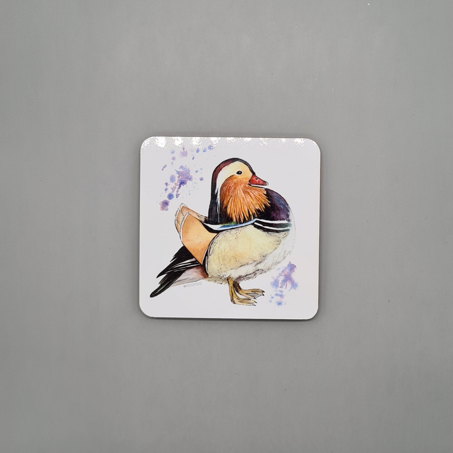 Beautiful Mandarin Duck Art Hardwood Coaster featuring 'Fancyboi' Print