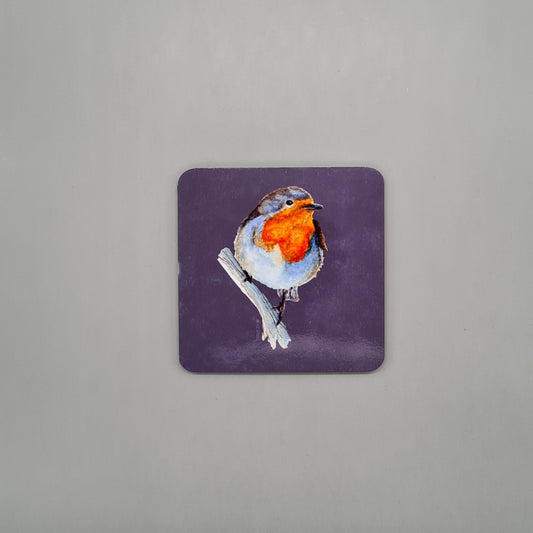 Beautiful British Robin Art Hardwood Coaster featuring 'Garden Party Robin' Print