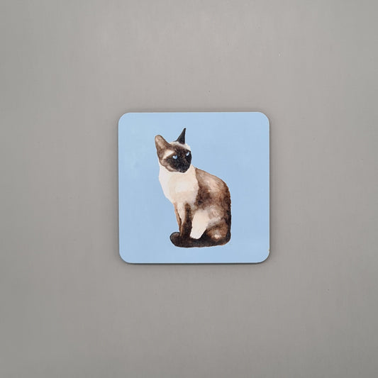 Beautiful Siamese Cat Art Hardboard Coaster featuring 'If you please' Print