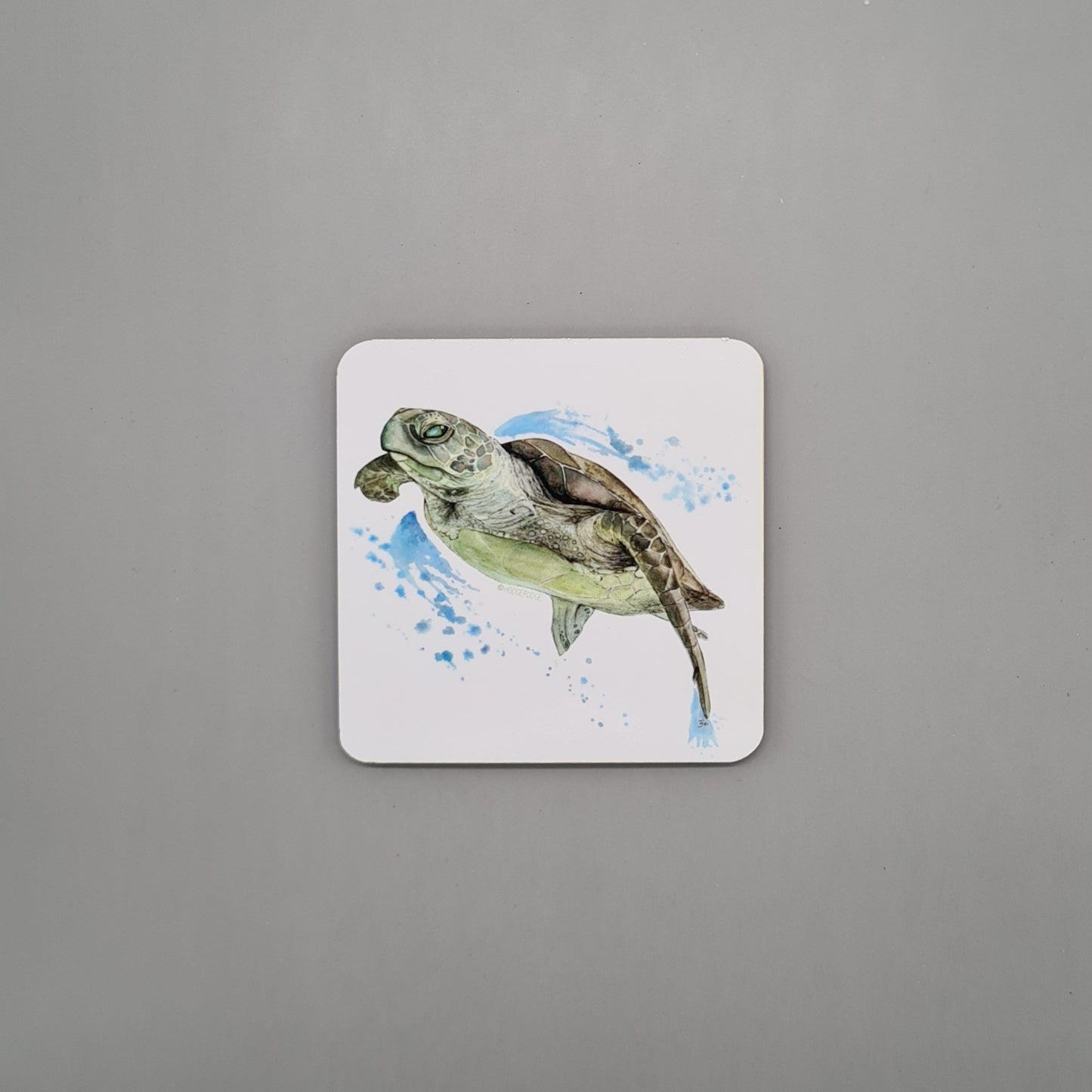 Beautiful Turtle Art Hardboard Coaster featuring 'Mabouche' Print