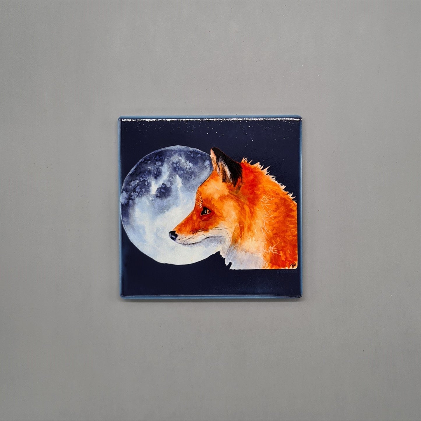 Beautiful Fox & Moon Art ceramic Coaster featuring 'Luna' Print