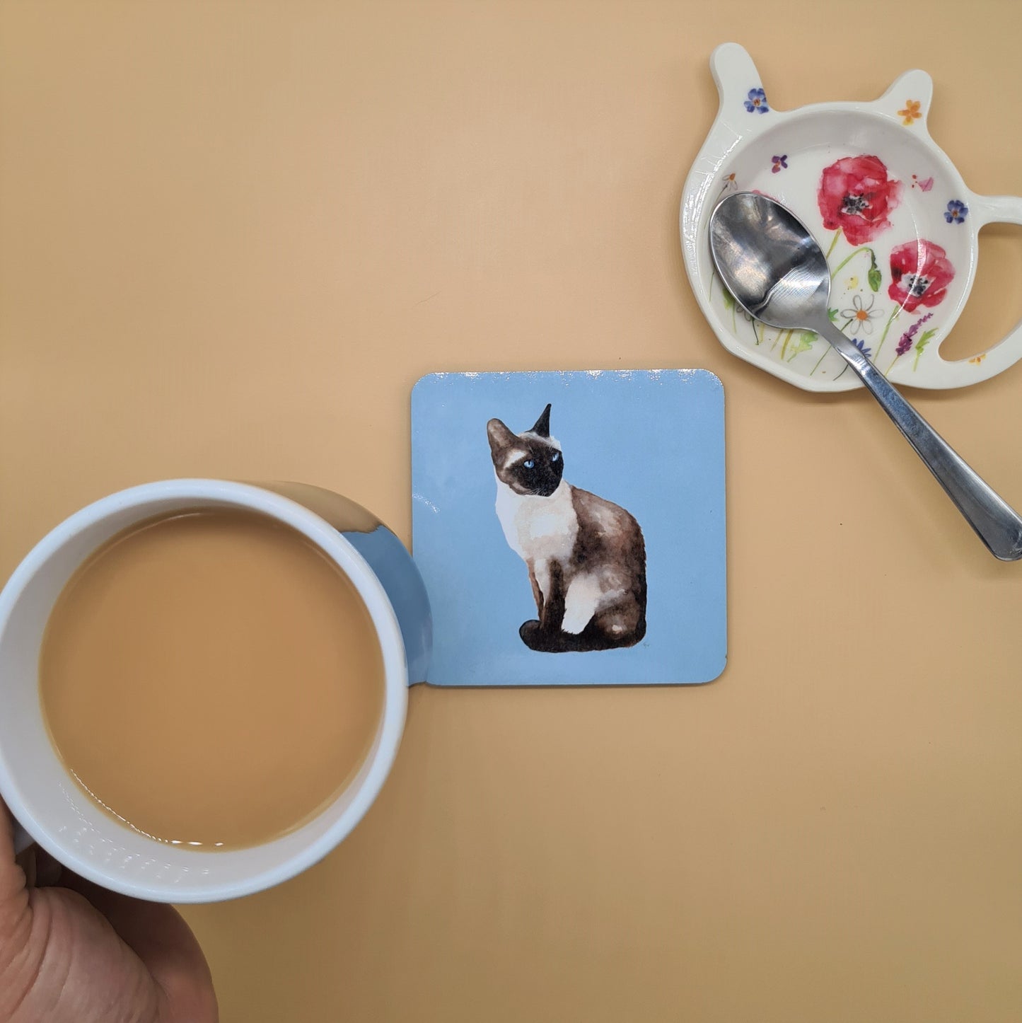 Beautiful Siamese Cat Art Hardboard Coaster featuring 'If you please' Print