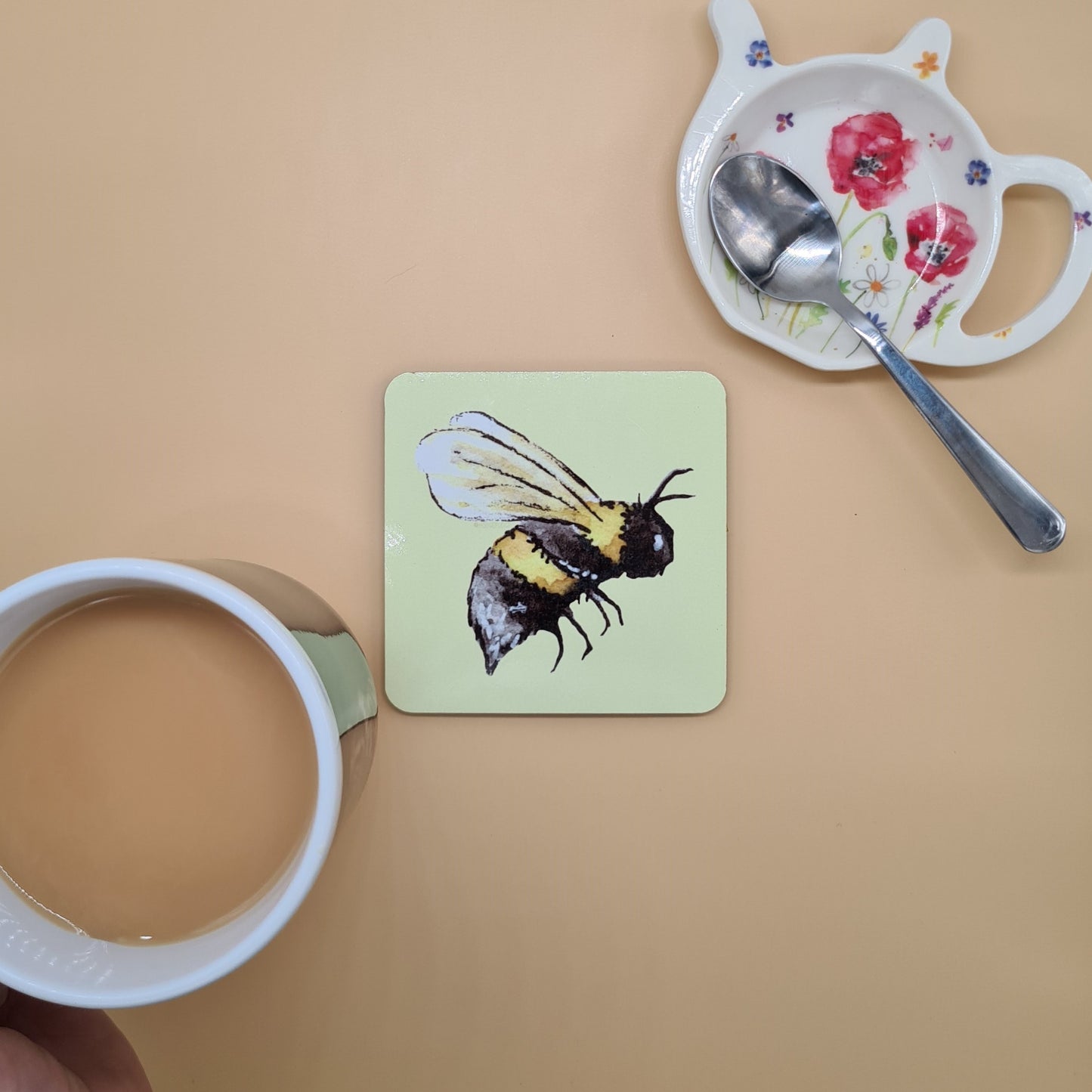 Beautiful Bee Art Hardwood Coaster featuring 'Honey' Print