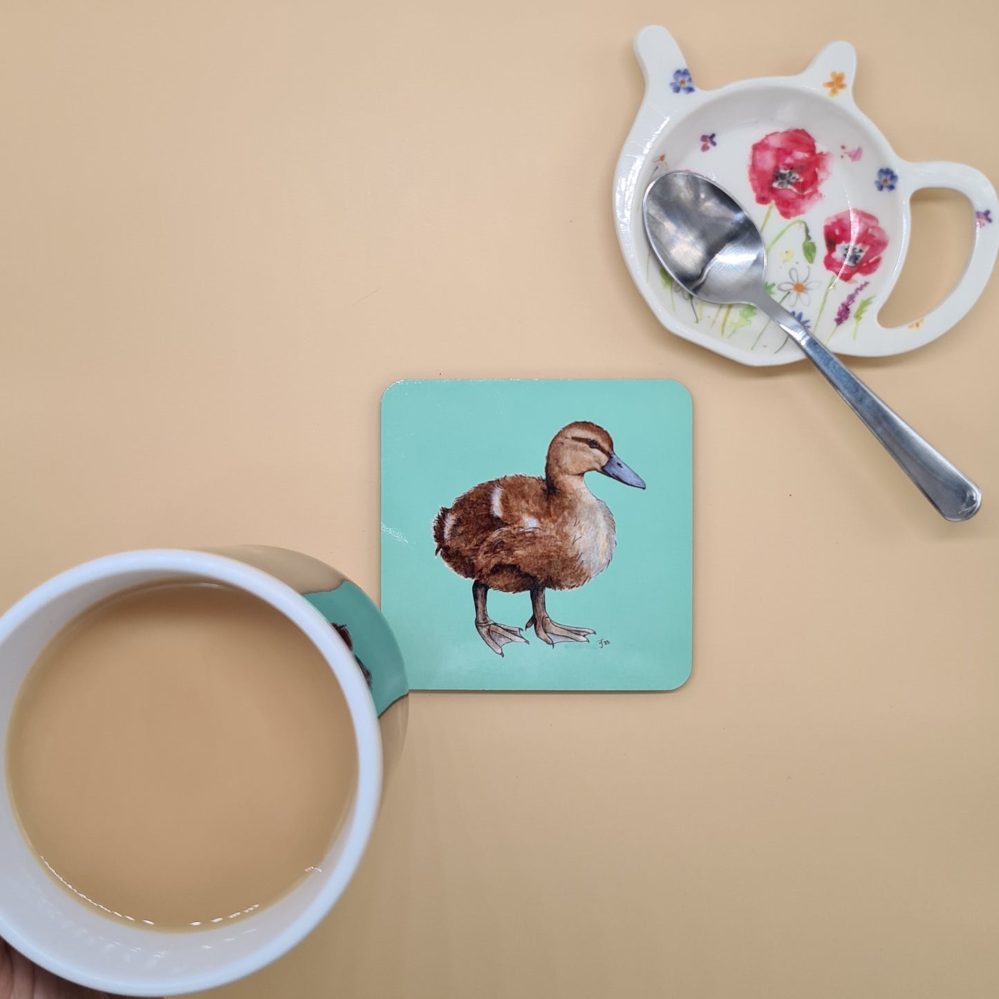 Beautiful Mallard Duckling Art Hardwood Coaster featuring 'Lady' Print