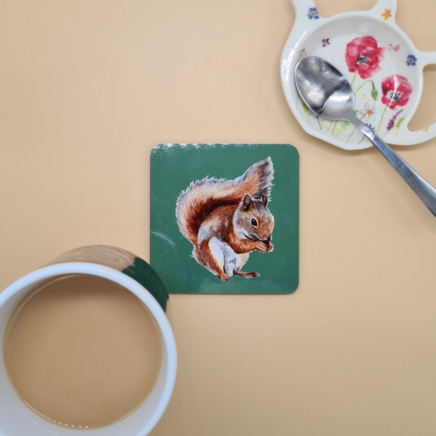 Beautiful Squirrel Art Hardwood Coaster featuring 'Nutkin' Print