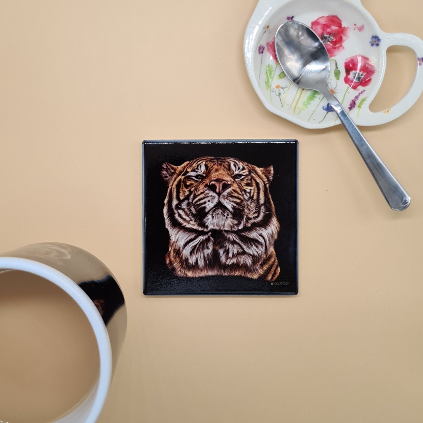 Beautiful Sumatran Tiger Art Ceramic Coaster featuring 'Joao' Print