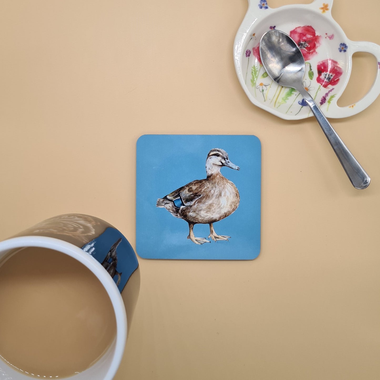 Beautiful Female Mallard Duck Art Hardwood Coaster featuring 'Queenie' Print