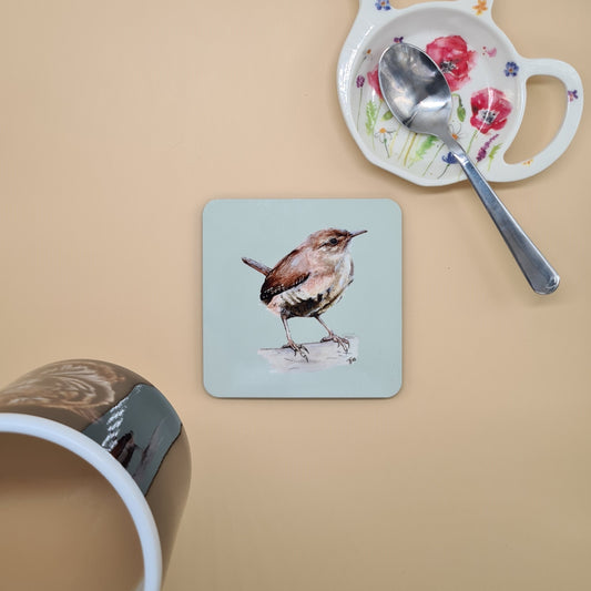 Beautiful British Wren Art Hardwood Coaster featuring 'Jenny Wren' Print