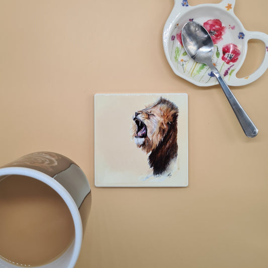Beautiful Lion Art Ceramic Coaster featuring  'Roarsome' Print