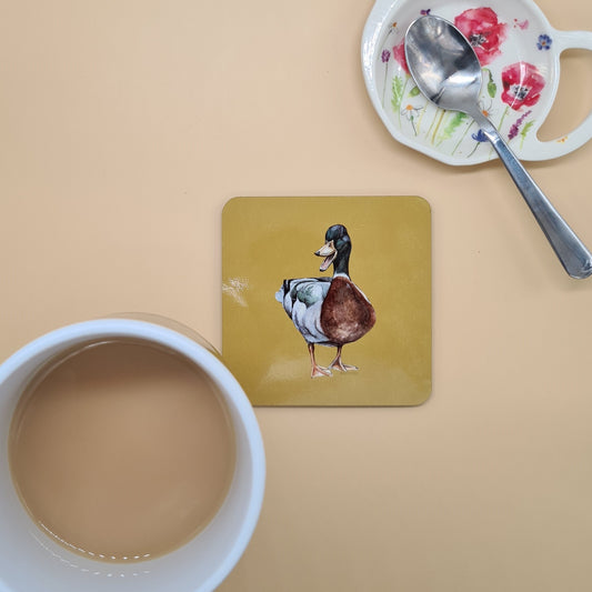 Beautiful Mallard Duck Art Hardwood Coaster featuring 'The Duke' Print