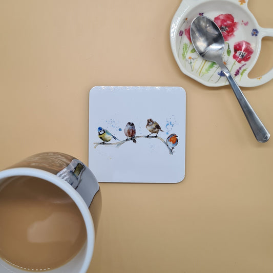 Beautiful British Birds Art Hardwood Coaster featuring Garden Party Print.