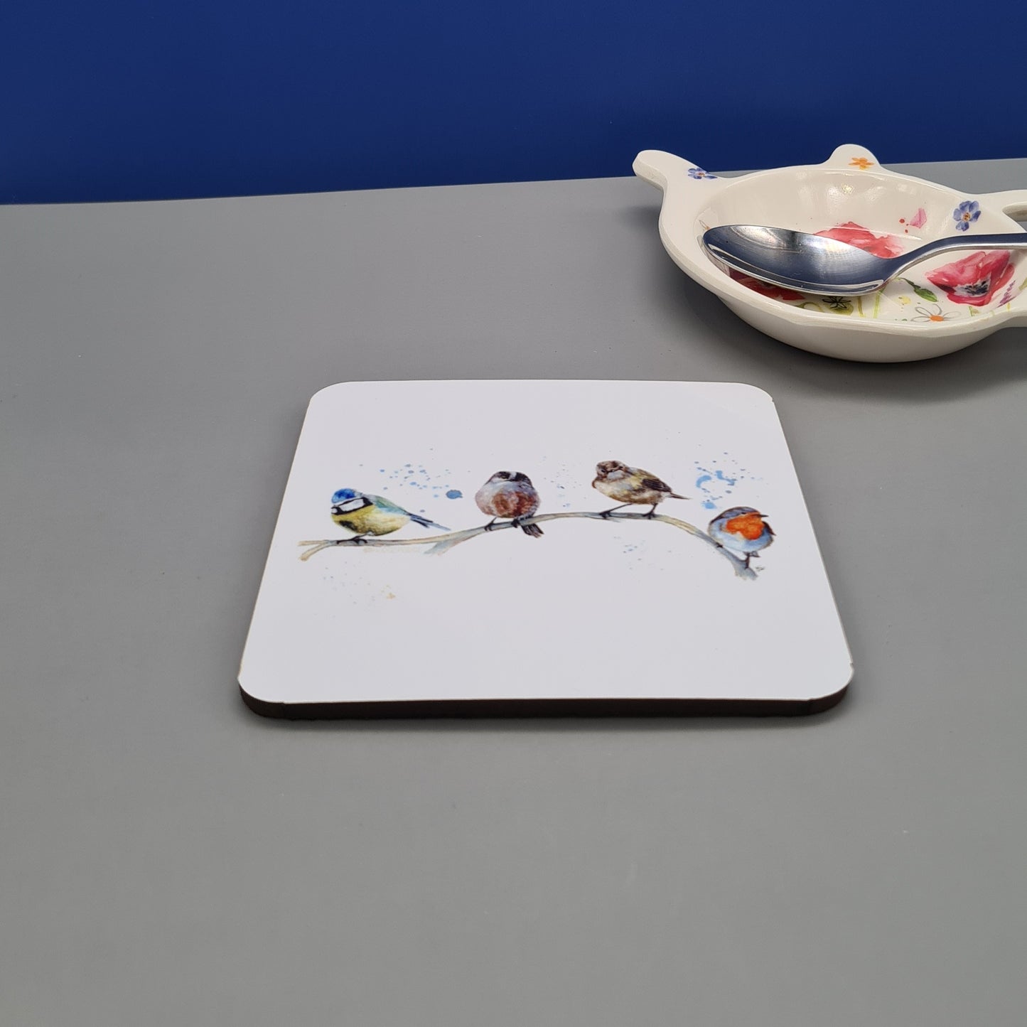 Beautiful British Birds Art Hardwood Coaster featuring Garden Party Print.