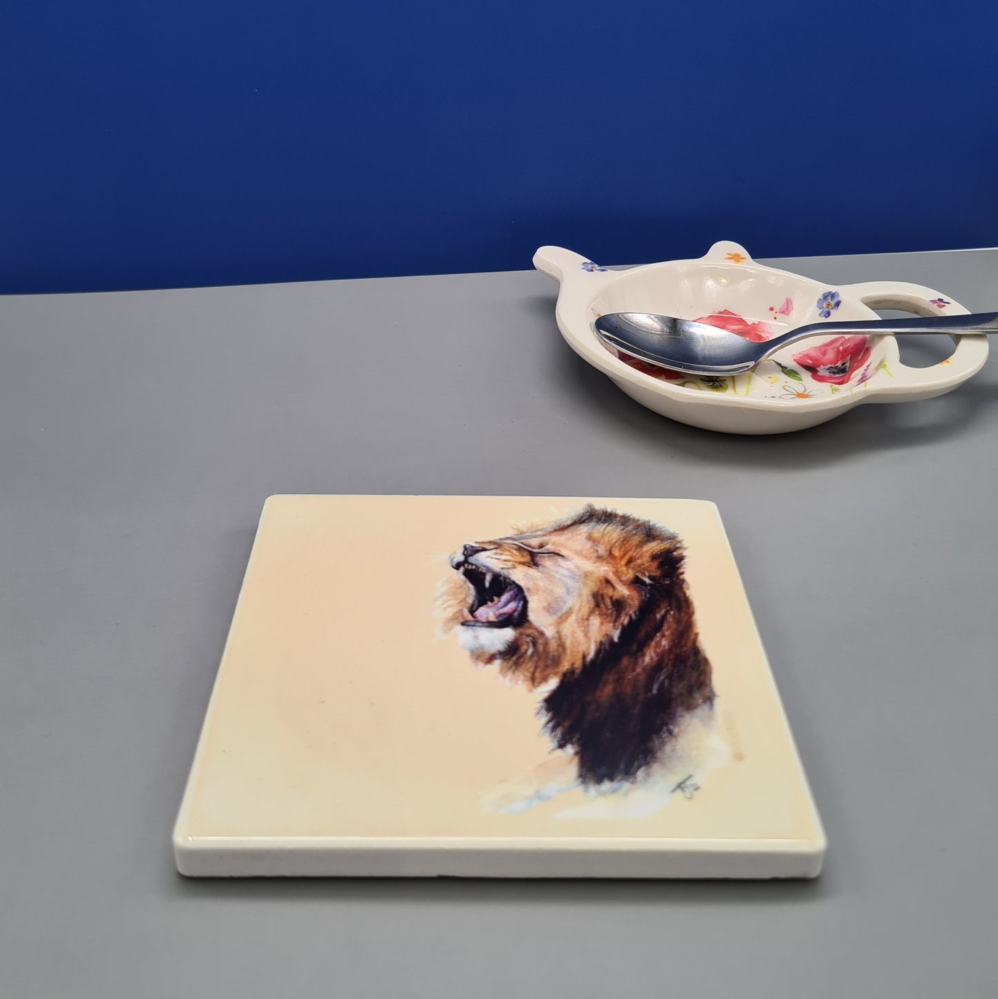 Beautiful Lion Art Ceramic Coaster featuring 'Roarsome' Print