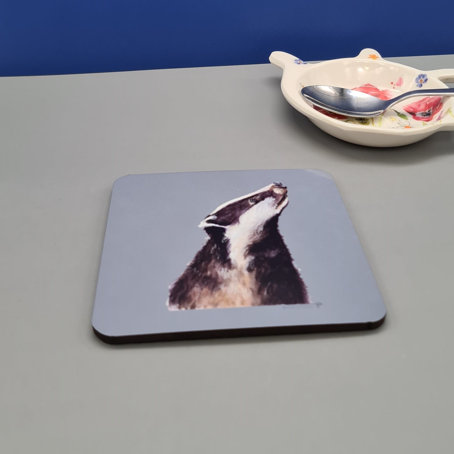 Beautiful Badger Art Hardwood Coaster featuring 'Mr Badger' Print