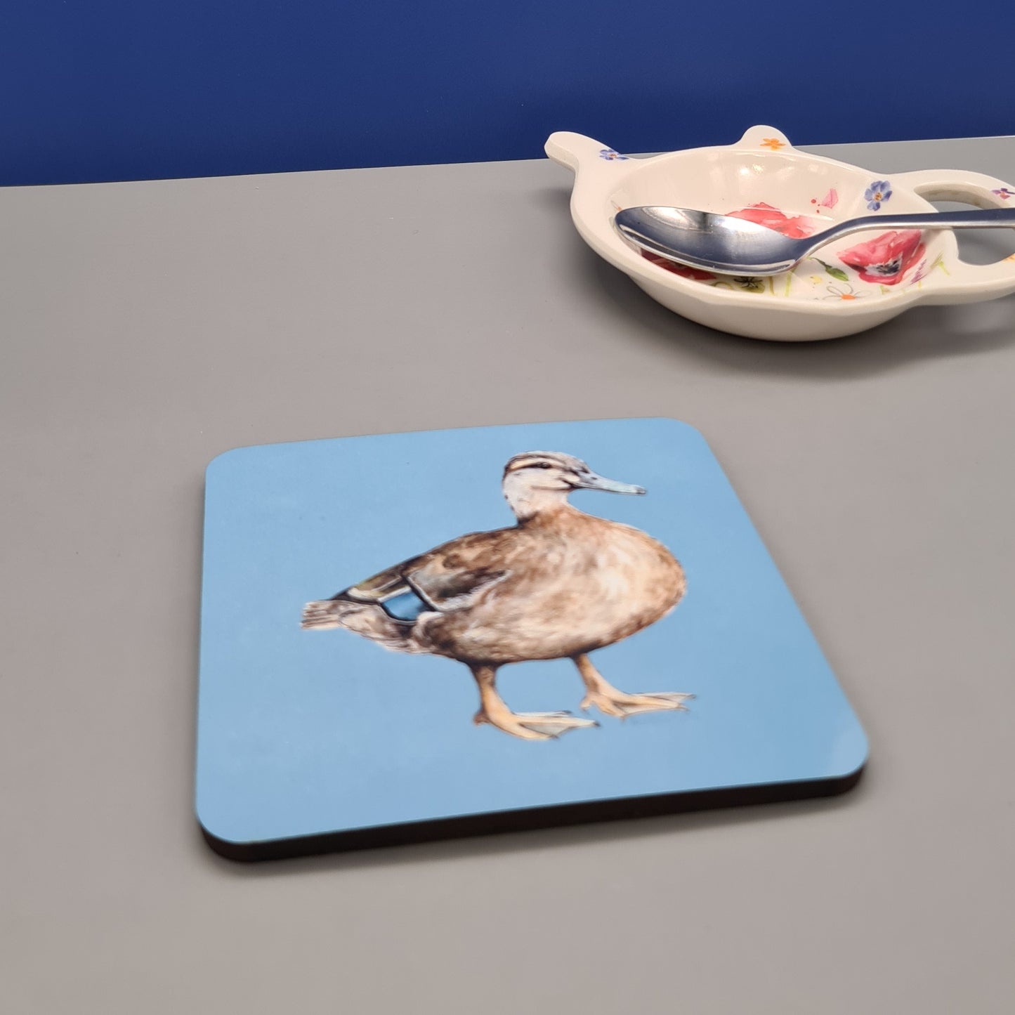 Beautiful Female Mallard Duck Art Hardwood Coaster featuring 'Queenie' Print