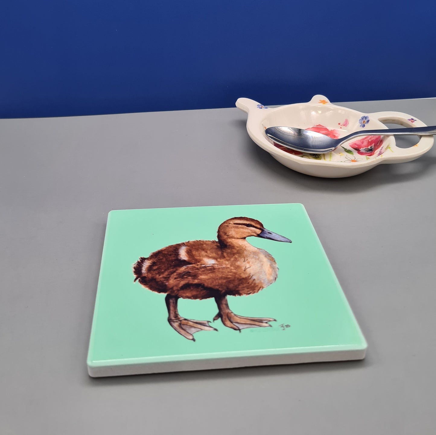 Beautiful Mallard Duckling Art Ceramic Coaster featuring 'Lady' Print
