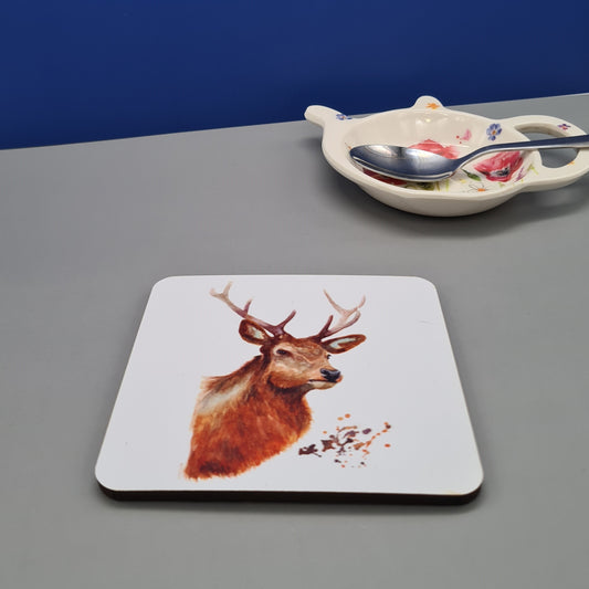 Beautiful Stag Art Hardwood Coaster  featuring 'Chase' Print