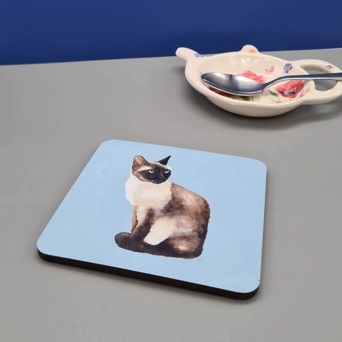Beautiful Siamese Cat Art Hardboard Coaster featuring 'If you please' Print
