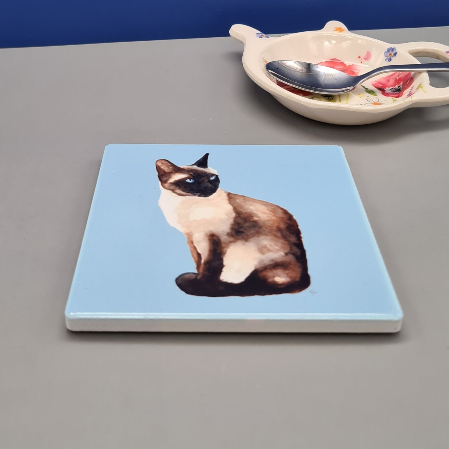 Beautiful Siamese Cat Art Ceramic Coaster featuring 'If you please' Print