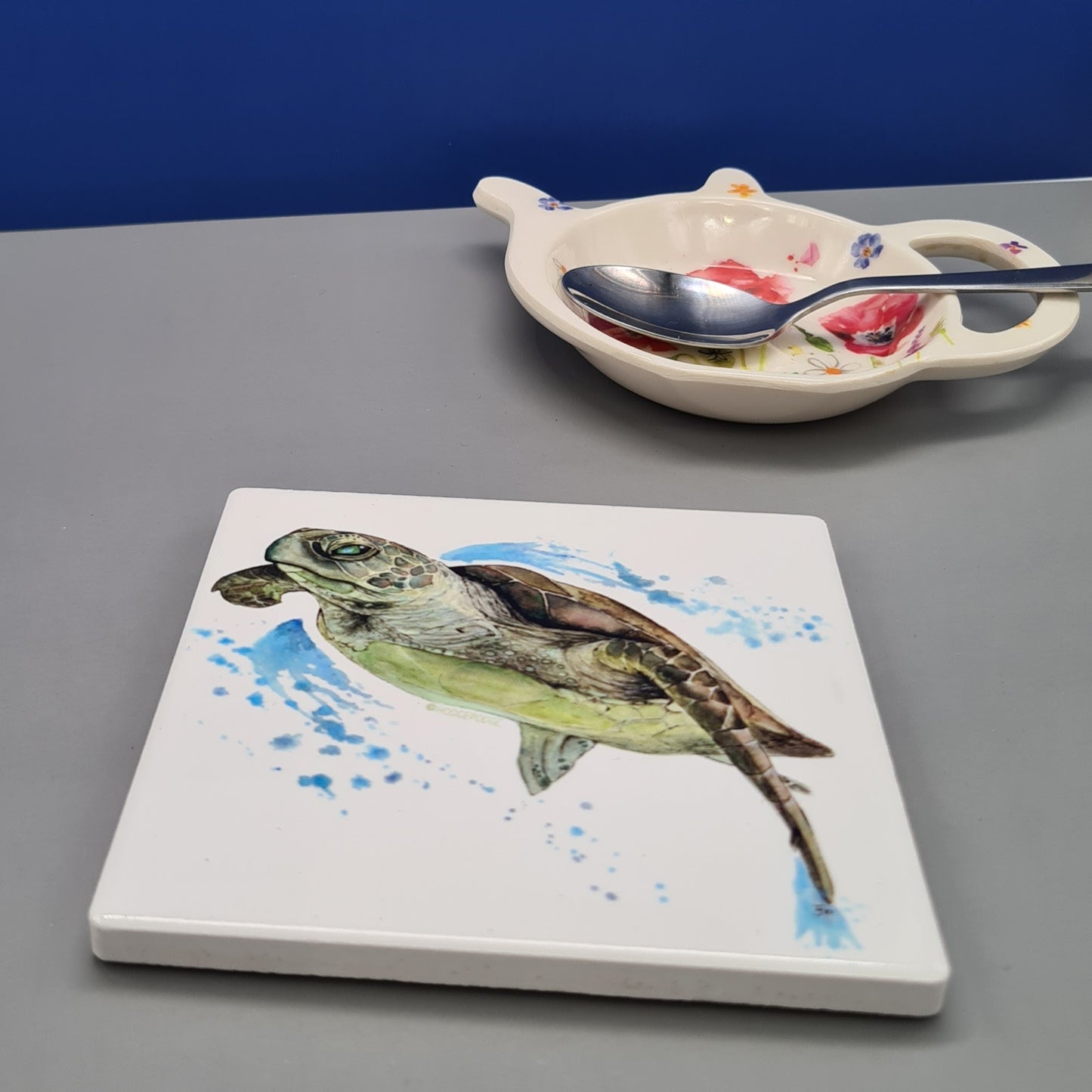 Beautiful Turtle Art Ceramic Coaster featuring 'Mabouche' Print