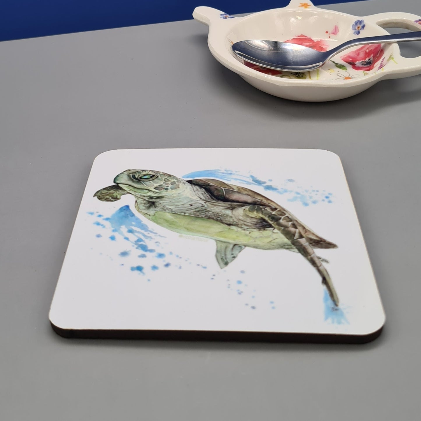 Beautiful Turtle Art Hardboard Coaster featuring 'Mabouche' Print