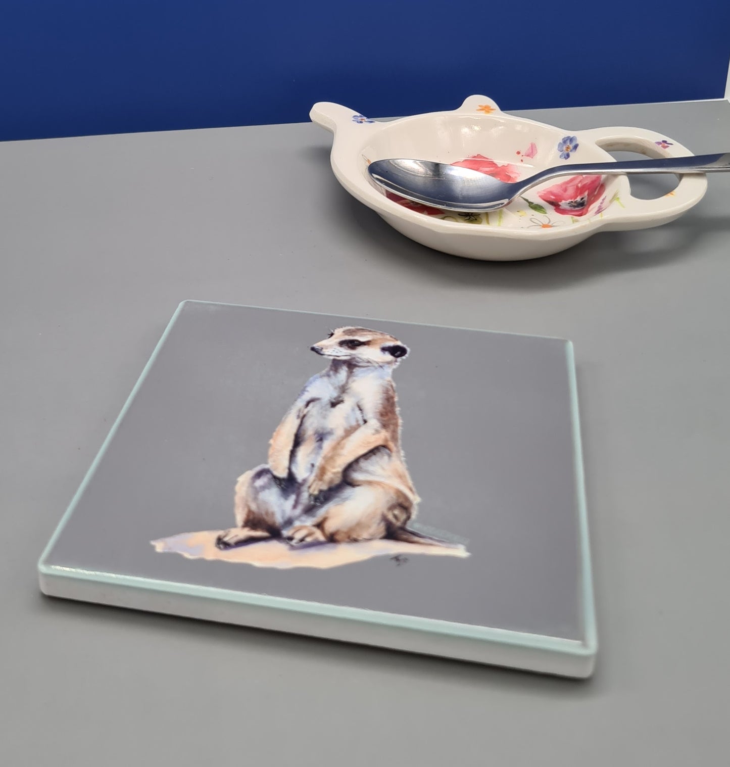Beautiful Meerkat Art Ceramic Coaster featuring 'Ubunifu' Print