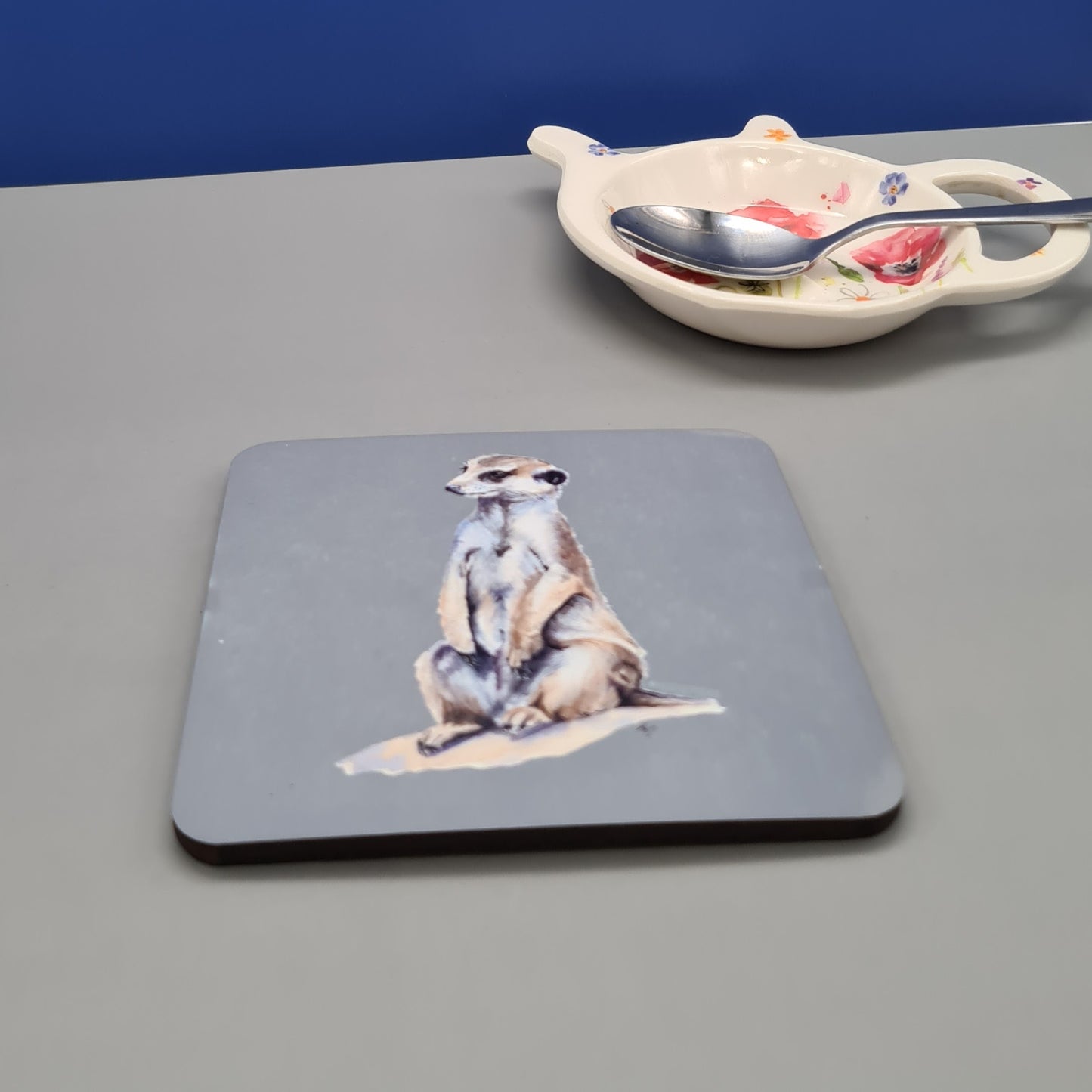 Beautiful Meerkat Art Hardwood Coaster featuring 'Ubunifu' Print