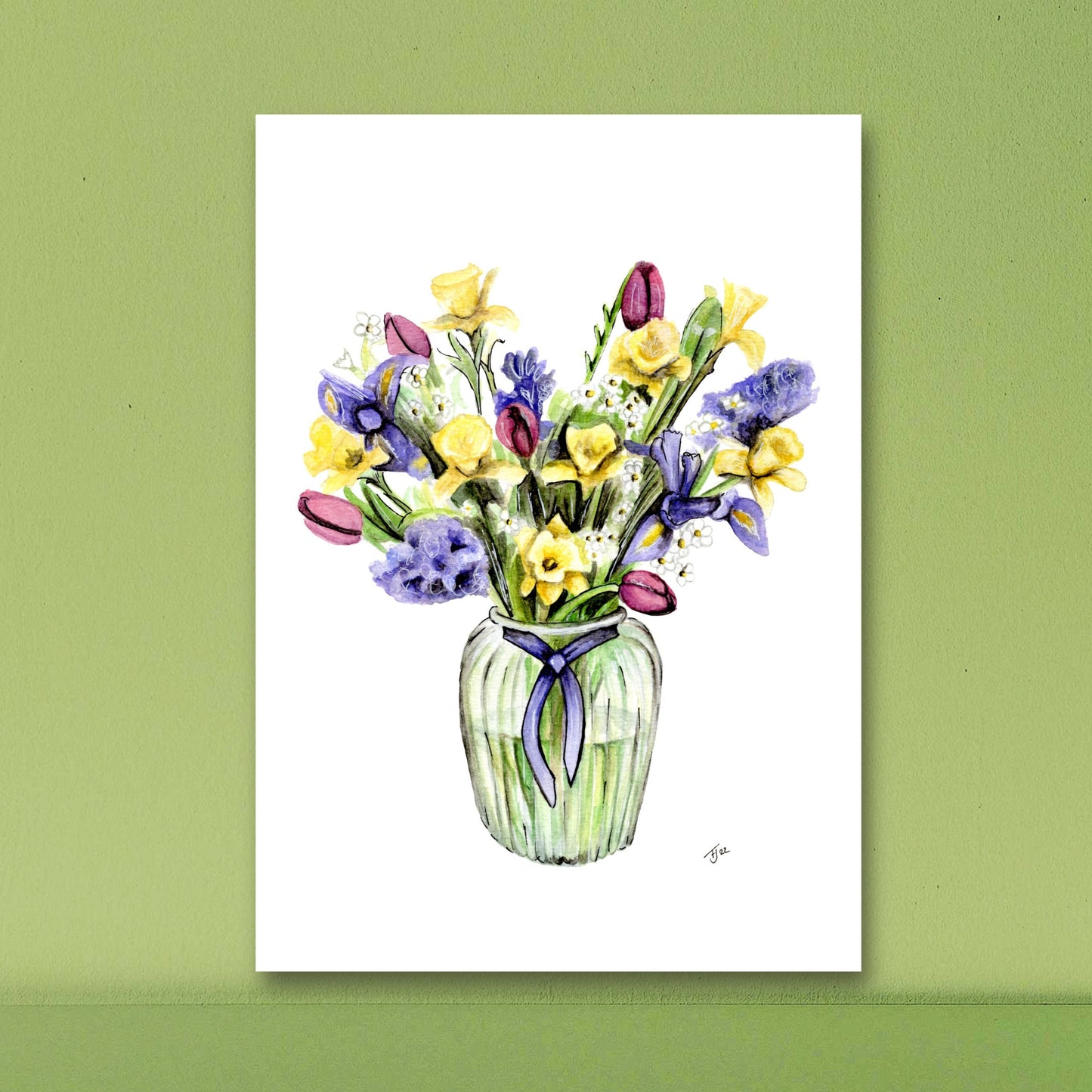 "A Bunch of Spring" Flower Vase Watercolour Print