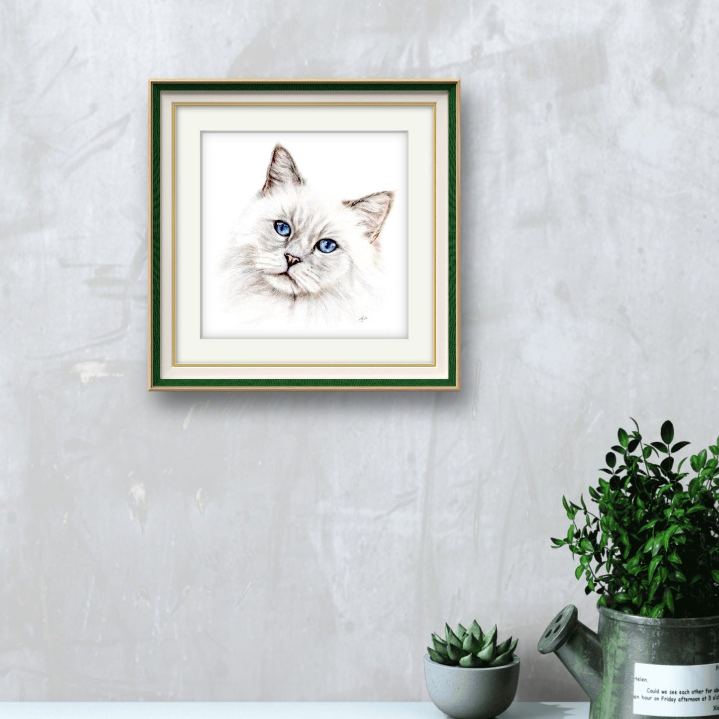 "Sapphire" White Cat Art Print