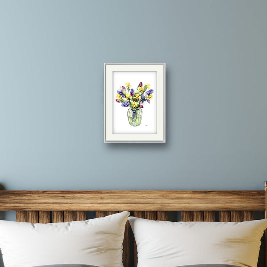 "A Bunch of Spring" Flower Vase Watercolour Print