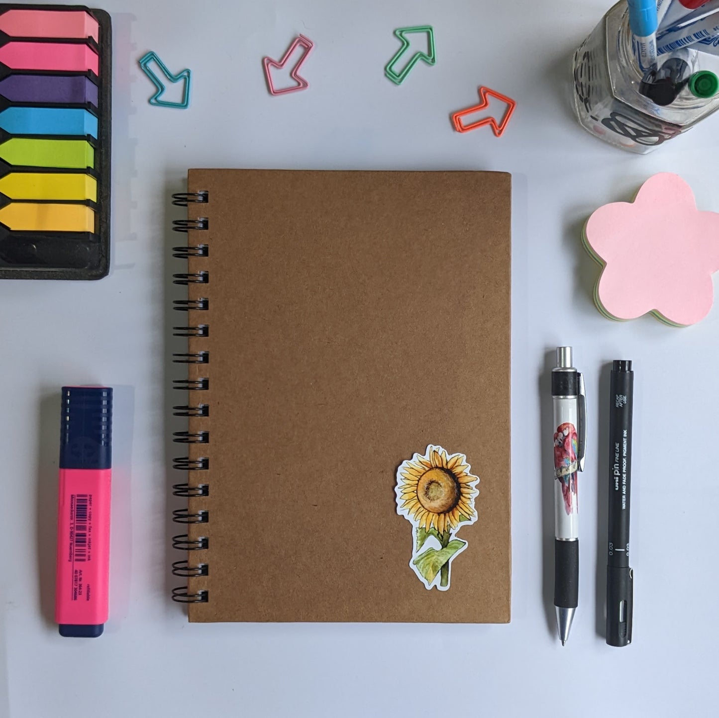 Flora 4 Sticker Set /Poppy / Mushroom / Honey Bee / Sunflower