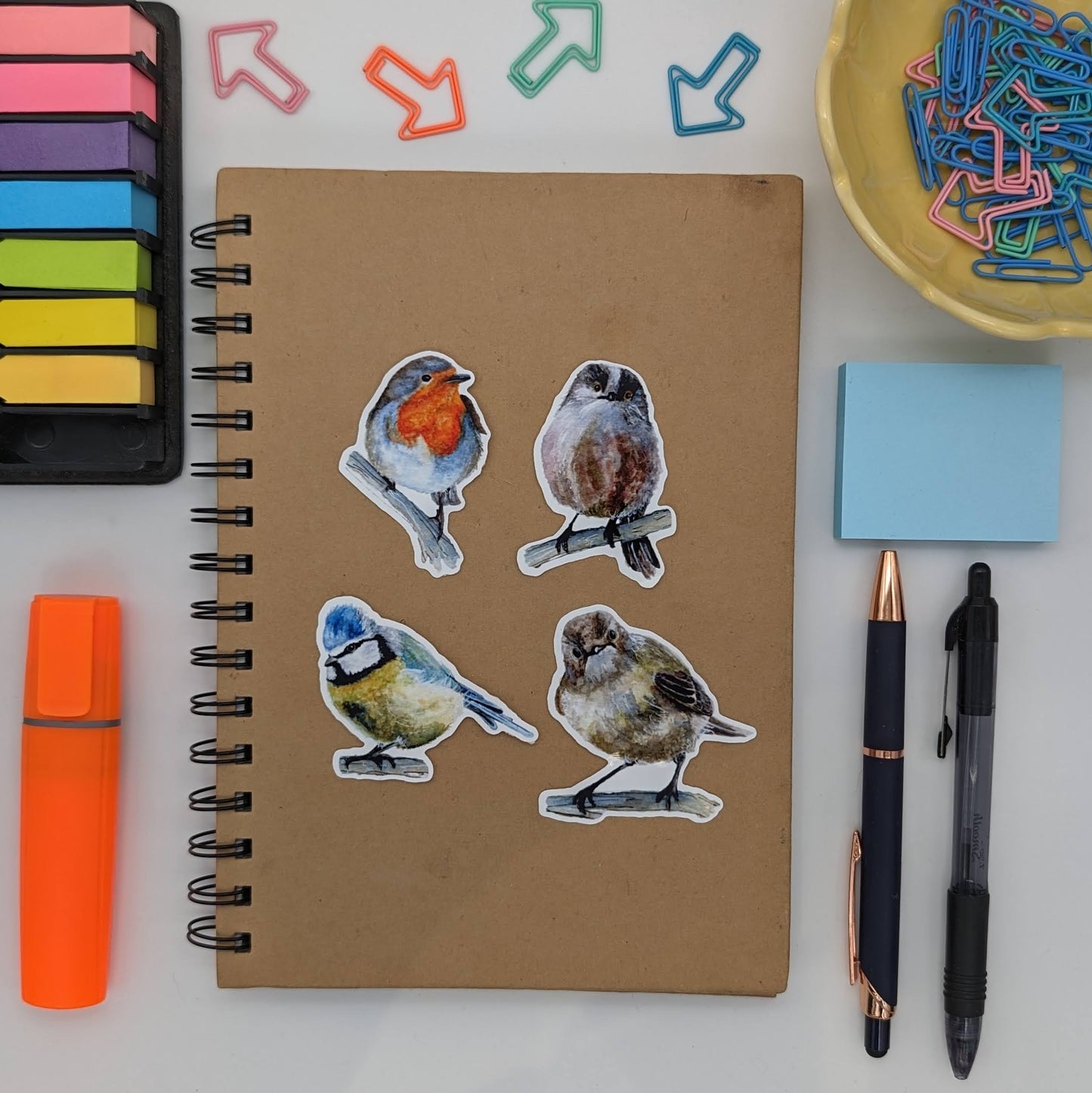 British Garden 4 Bird Sticker Set / Robin /Long tailed Tit / Blue tit / House Sparrow