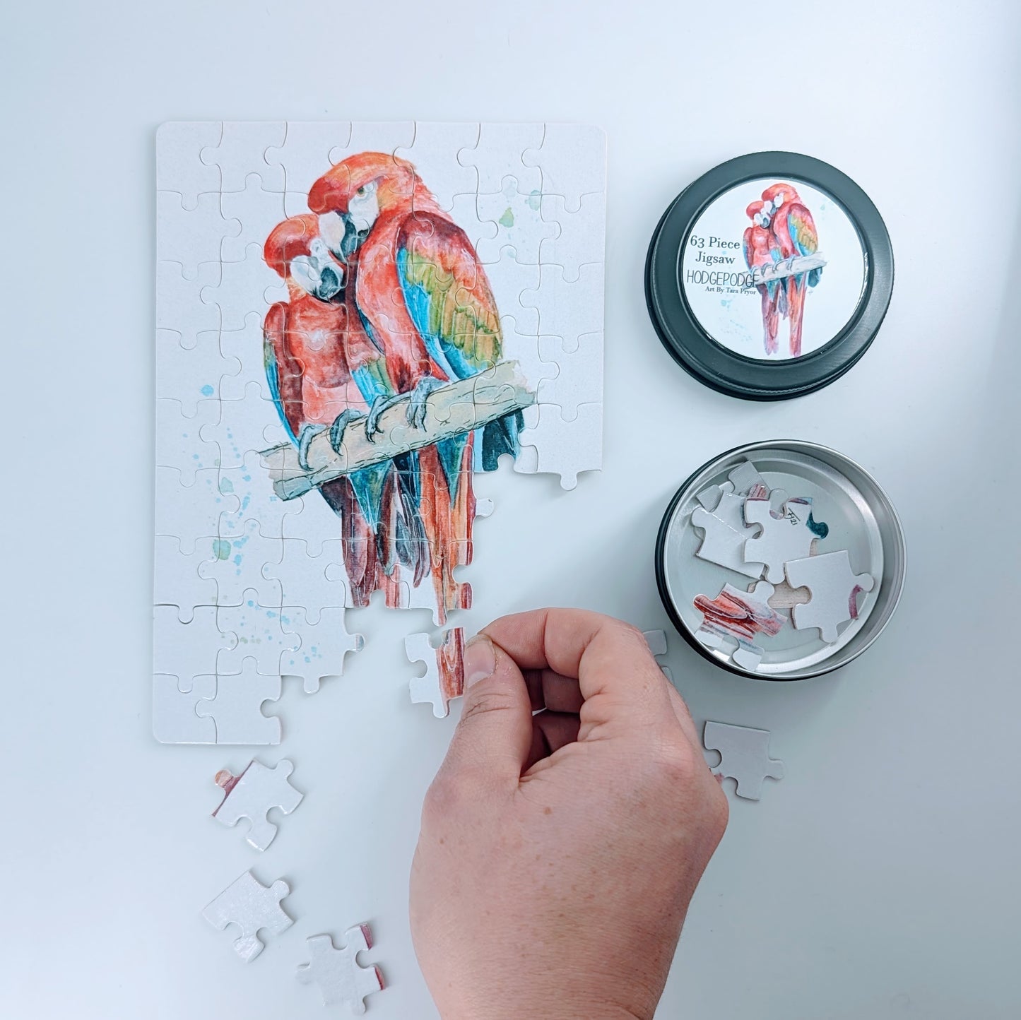 63 piece Macaw Jigsaw in a tin
