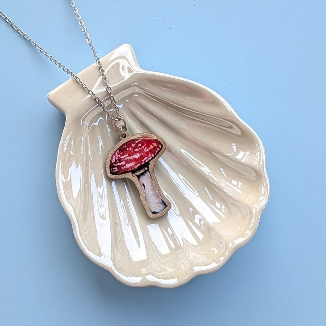 Mushroom Silver Plated Laser Cut Necklace