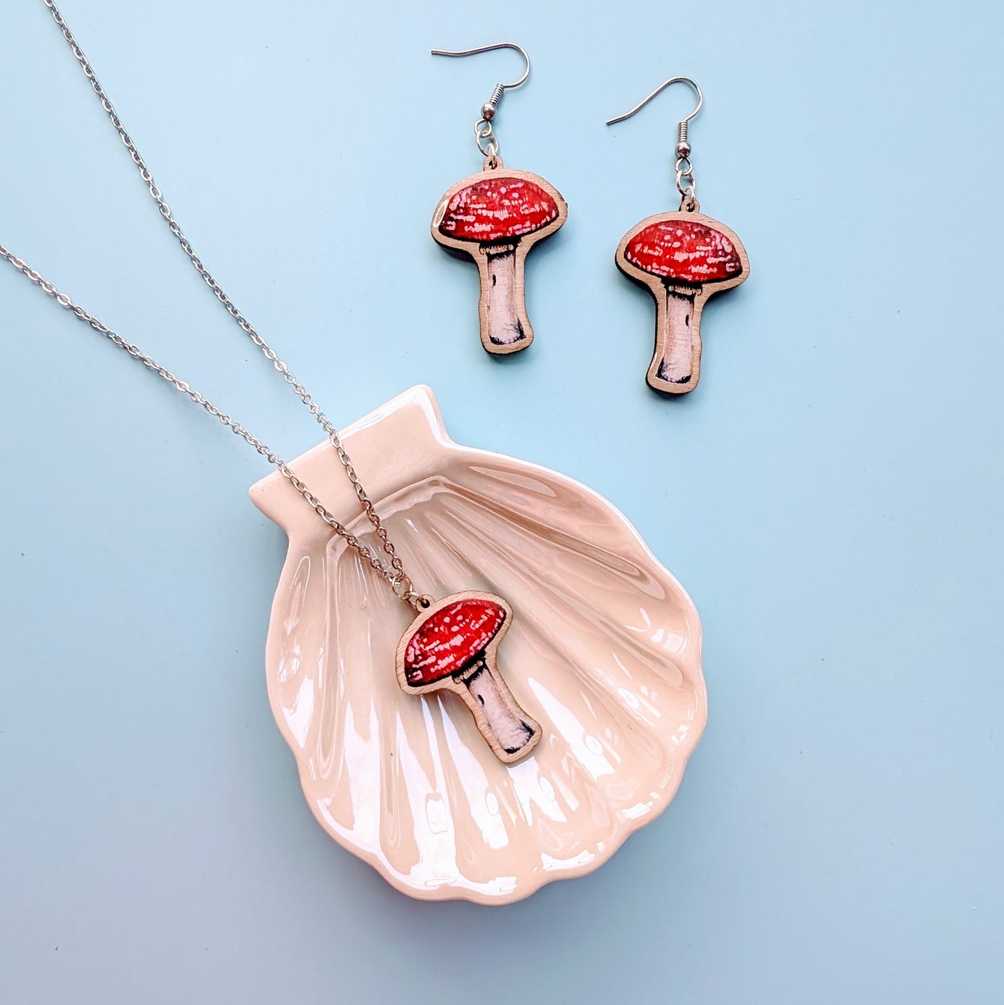 Mushroom Silver Plated Laser Cut Necklace