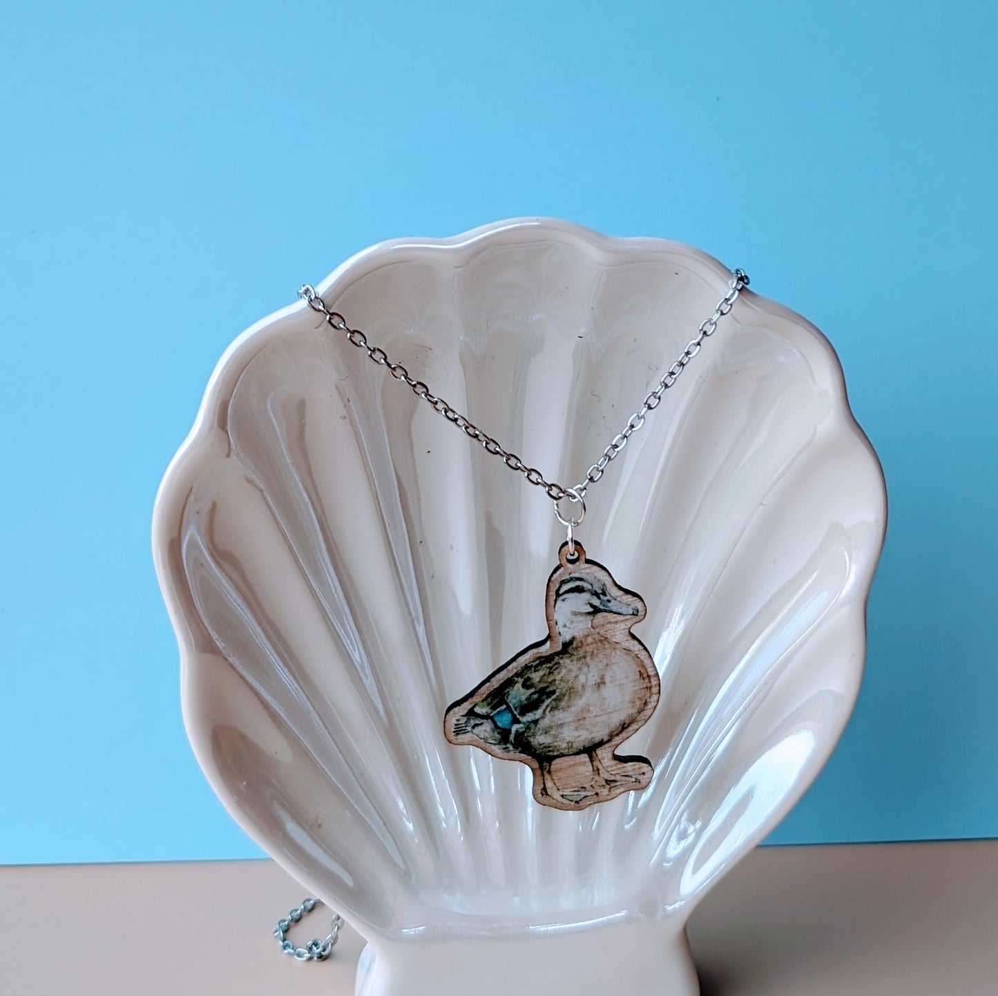 Female Mallard Duck Silver Plated Laser Cut Necklace