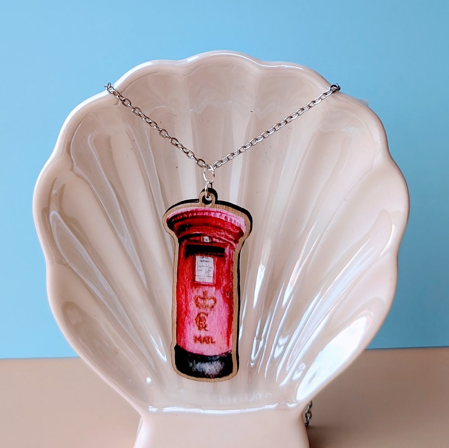 British Post box Silver Plated Laser Cut Necklace