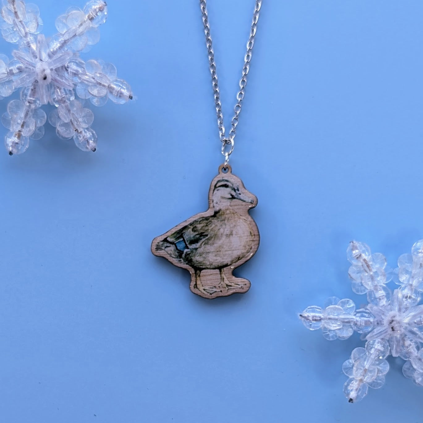 Female Mallard Duck Silver Plated Laser Cut Necklace