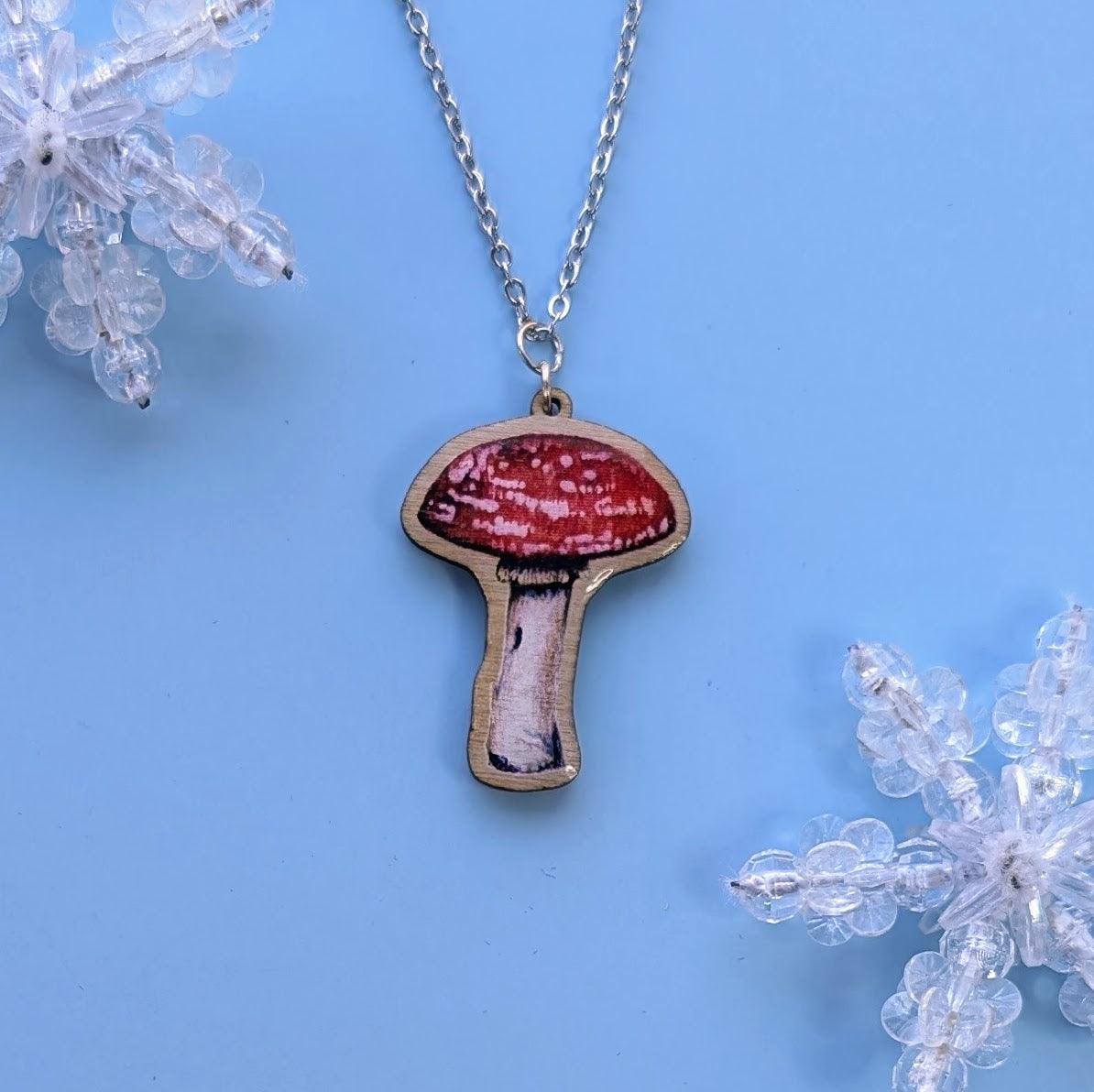 Mushroom Silver Plated Laser Cut Necklace