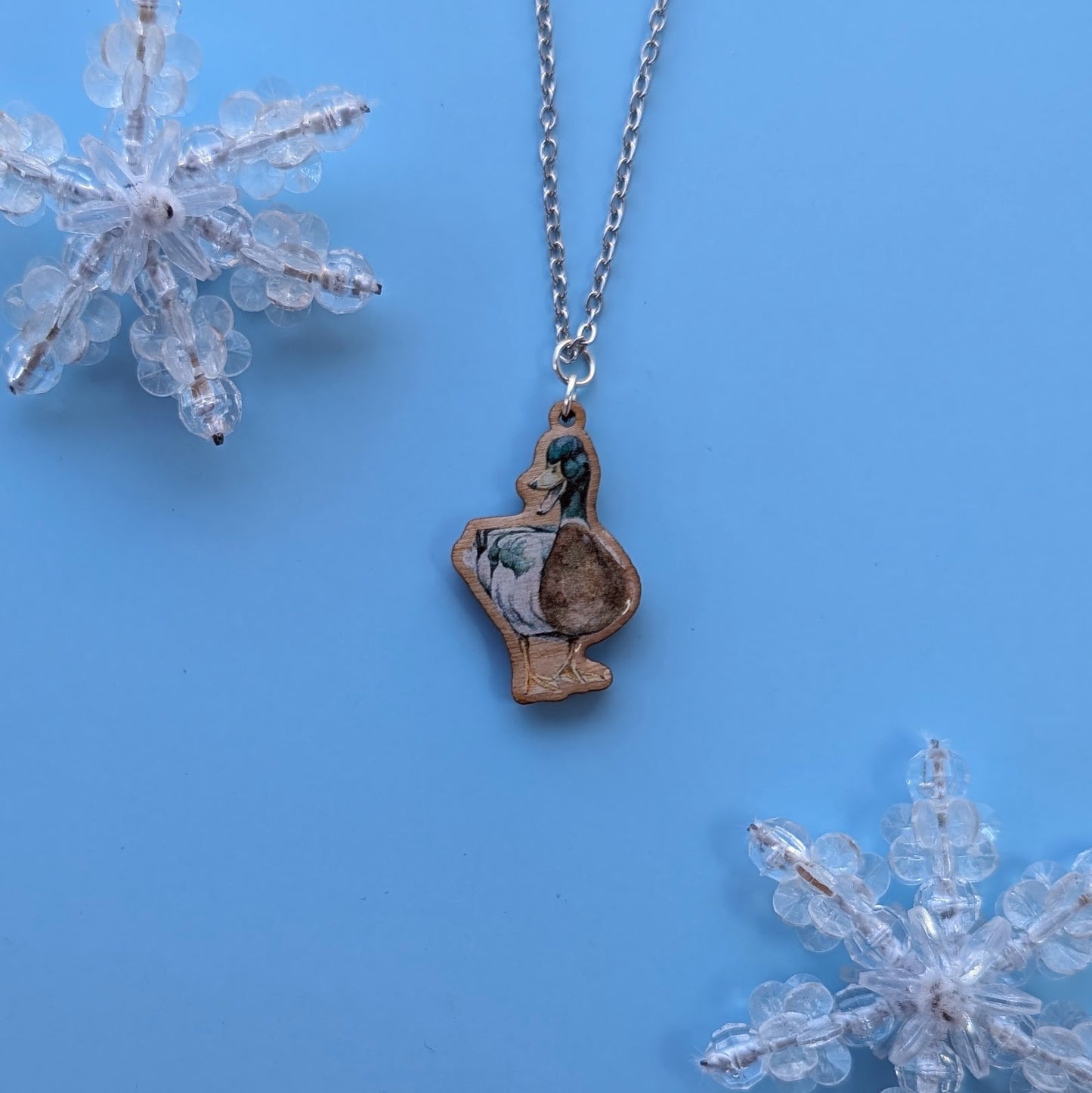 Mallard Duck Silver Plated Laser Cut Necklace