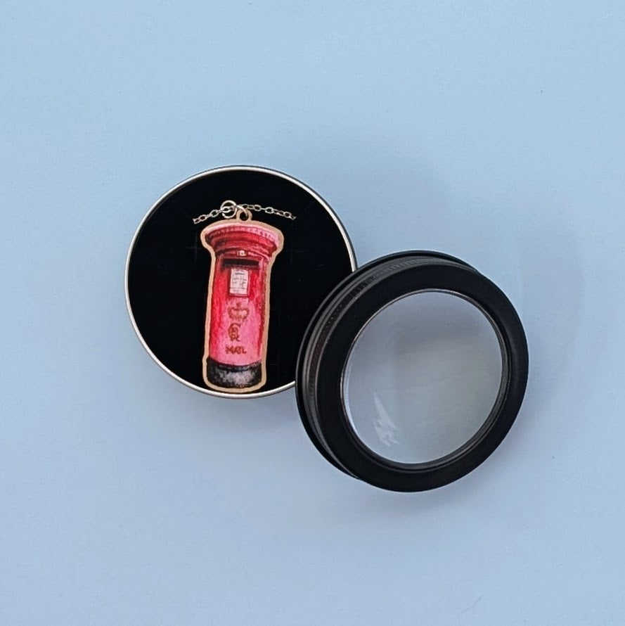 British Post box Silver Plated Laser Cut Necklace