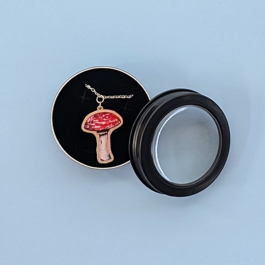 Mushroom Silver Plated Laser Cut Necklace