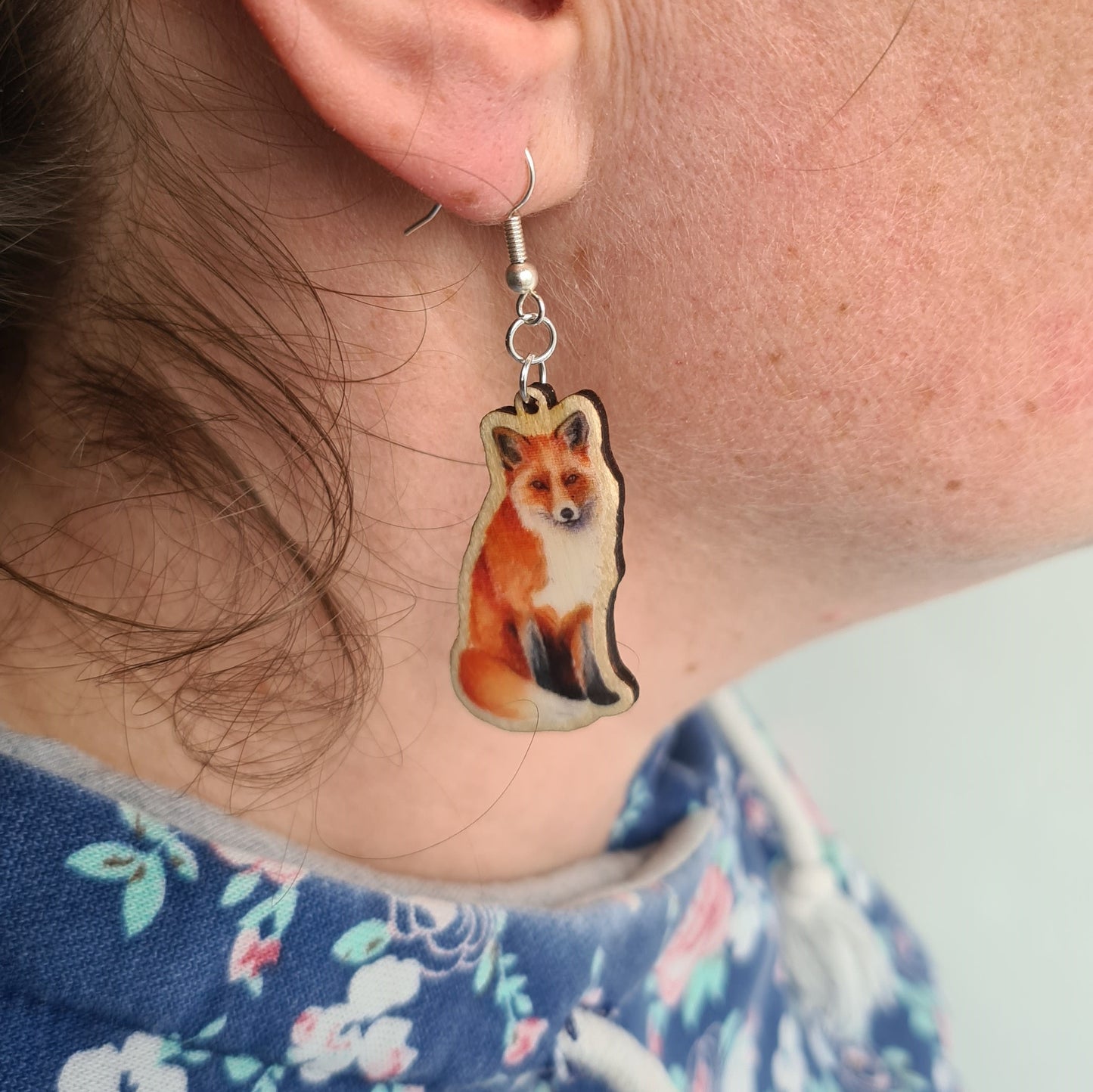 "Mama Fox" Silver Plated Laser Cut Earrings