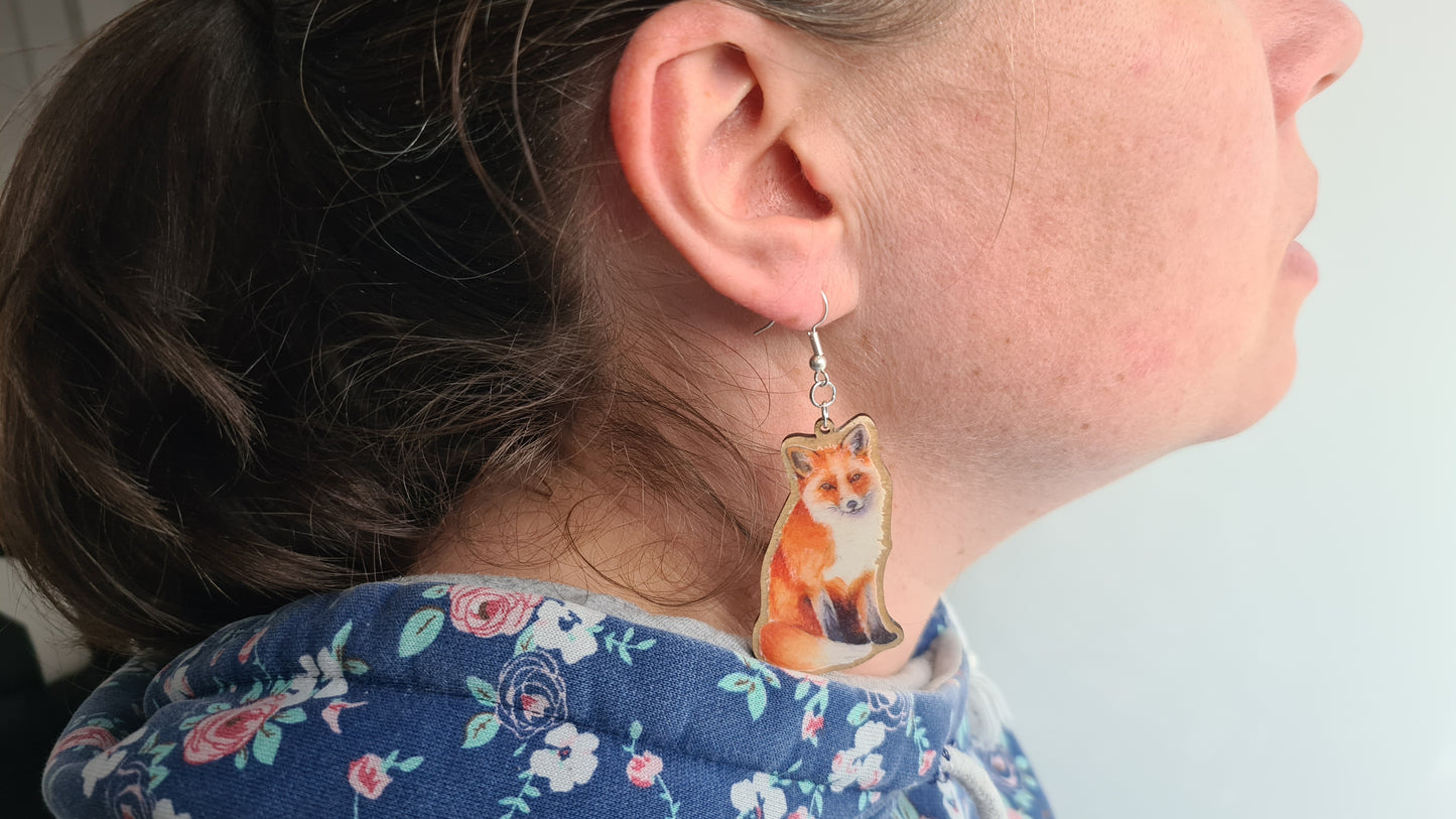 "Mama Fox" Silver Plated Laser Cut Earrings