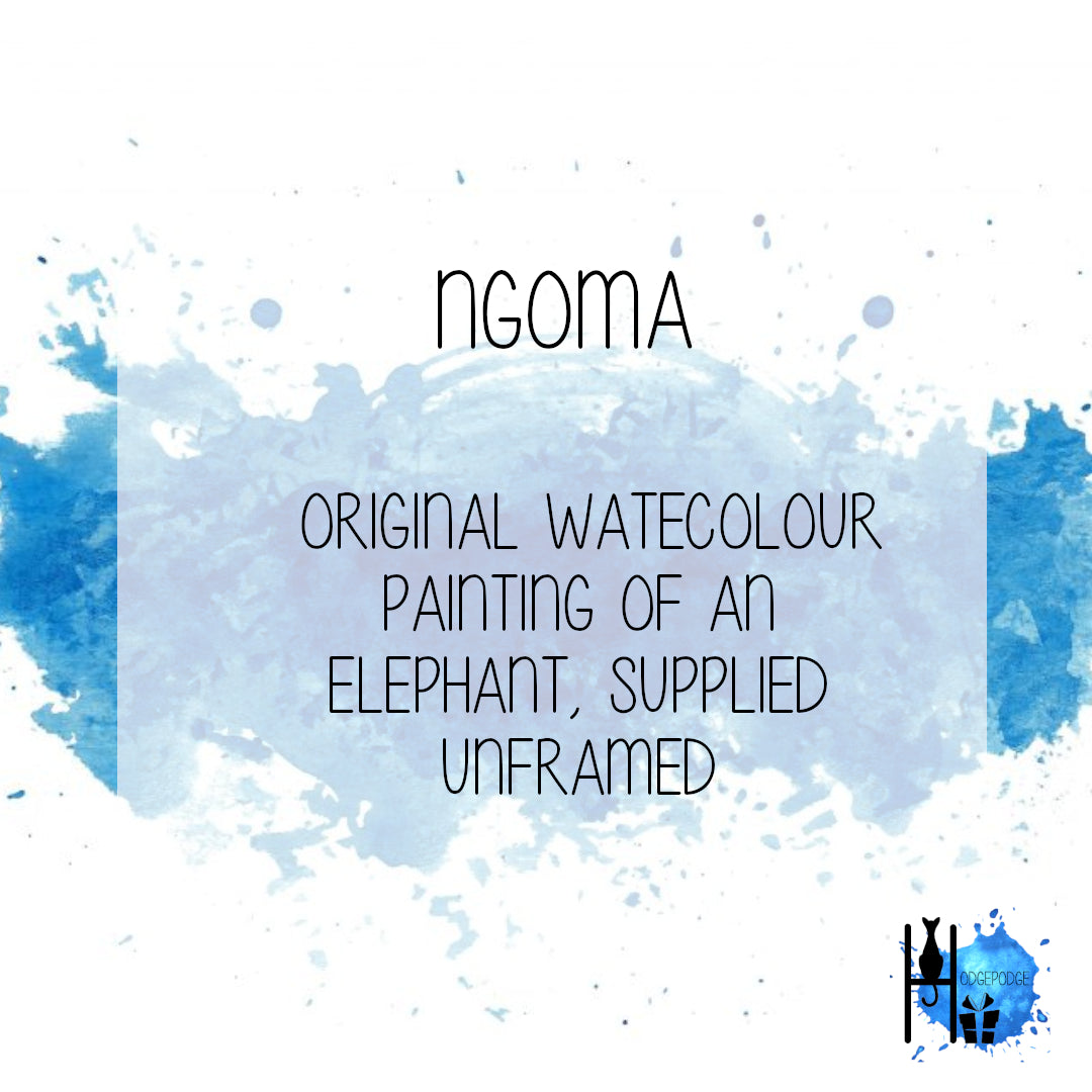 Original Watercolour of a dancing elephant "Ngoma", A4