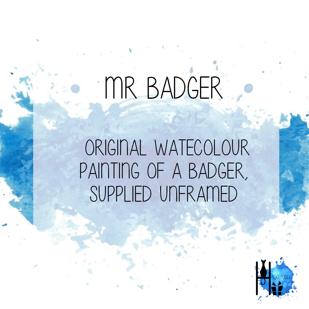 Original Watercolour of a badger "Mr Badger", A4