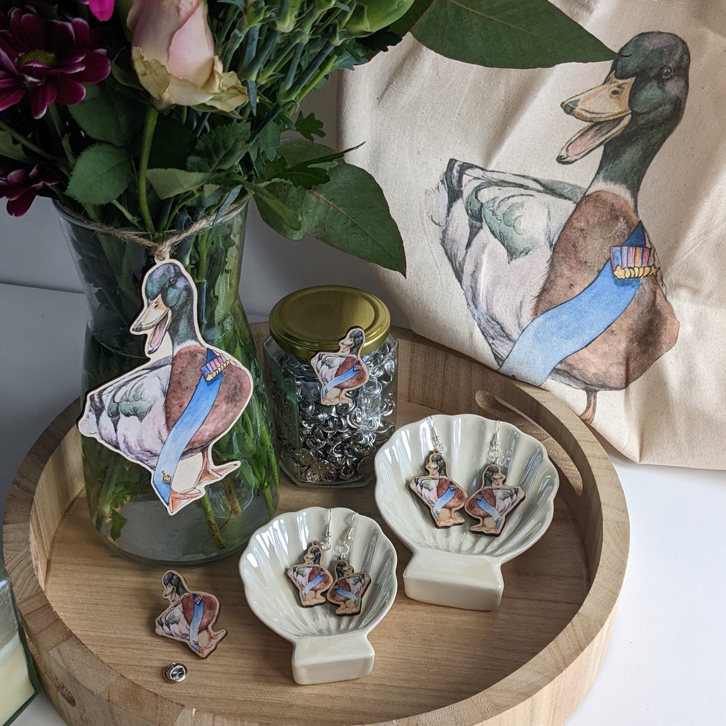 "Jubilee Duke" Mallard Duck Silver Plated Laser Cut Earrings